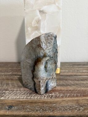 Natural Agate Geode Display Piece in Gray and Cream